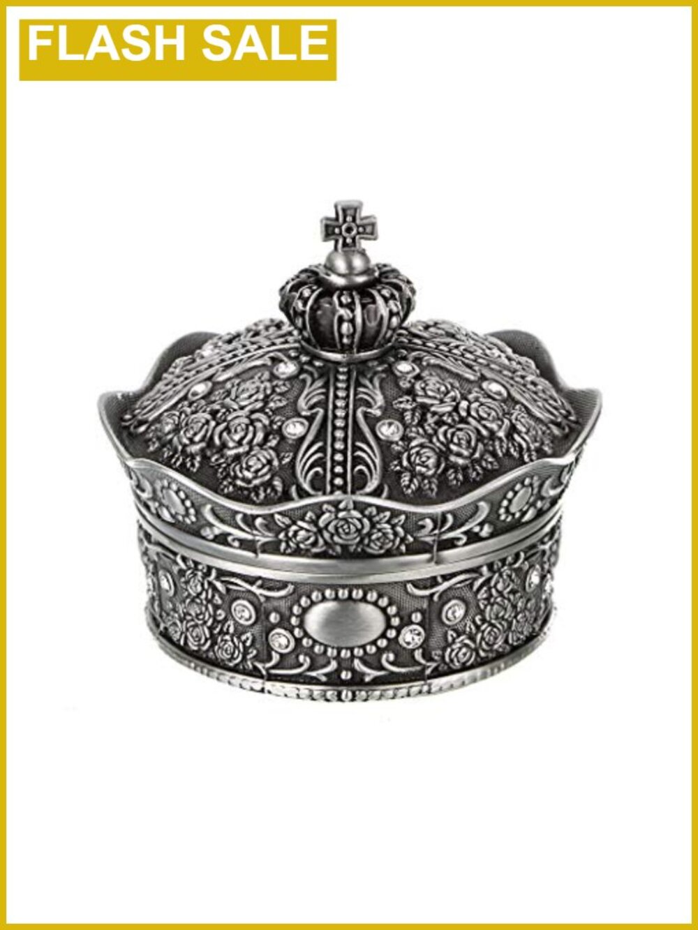 Vintage Crown Jewelry Box Zinc Alloy Velvet Interior Small Trinket Organizer